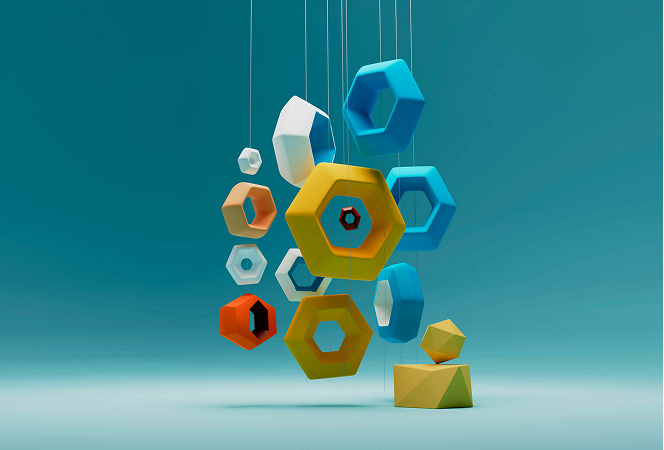 Colourful figures on blue background